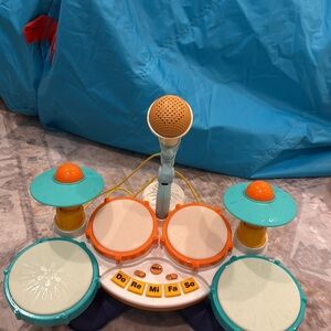 Kids Musical Drum Set with Microphone - Orange and Blue